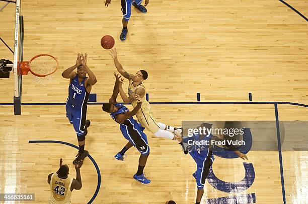 Aerial view of Pittsburgh Cameron Wright in action vs Duke at Petersen Events Center. Pittsburgh, PA 1/27/2014 CREDIT: Fred Vuich