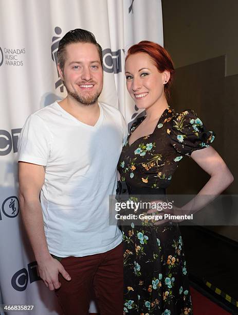 Tyler Wilkinson and Amanda Wilkinson of the Small Town Pistols attend the 2014 Juno Awards Nominee Press Conference at The Design Exchange on...