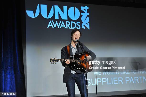 Del Barber performs at the 2014 Juno Awards Nominee Press Conference at The Design Exchange on February 4, 2014 in Toronto, Canada.