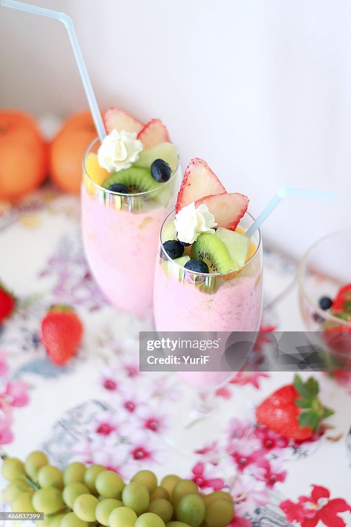 Strawberry shake and fruits