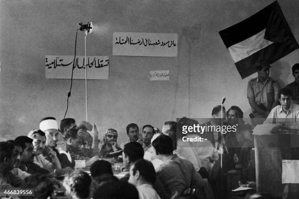 Leader Yasser Arafat with Kamal Nasser , spokesman of the central committee of the organization attend on August 27, 1970 in Amman, a meeting of the...