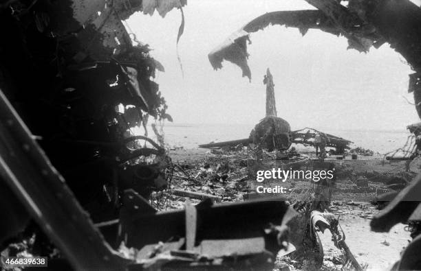 Photo dated September 1970 of the debris left over from the Swissair, TWA and BOAC flights that were hijacked 06 and 09 September 1970 by the Popular...