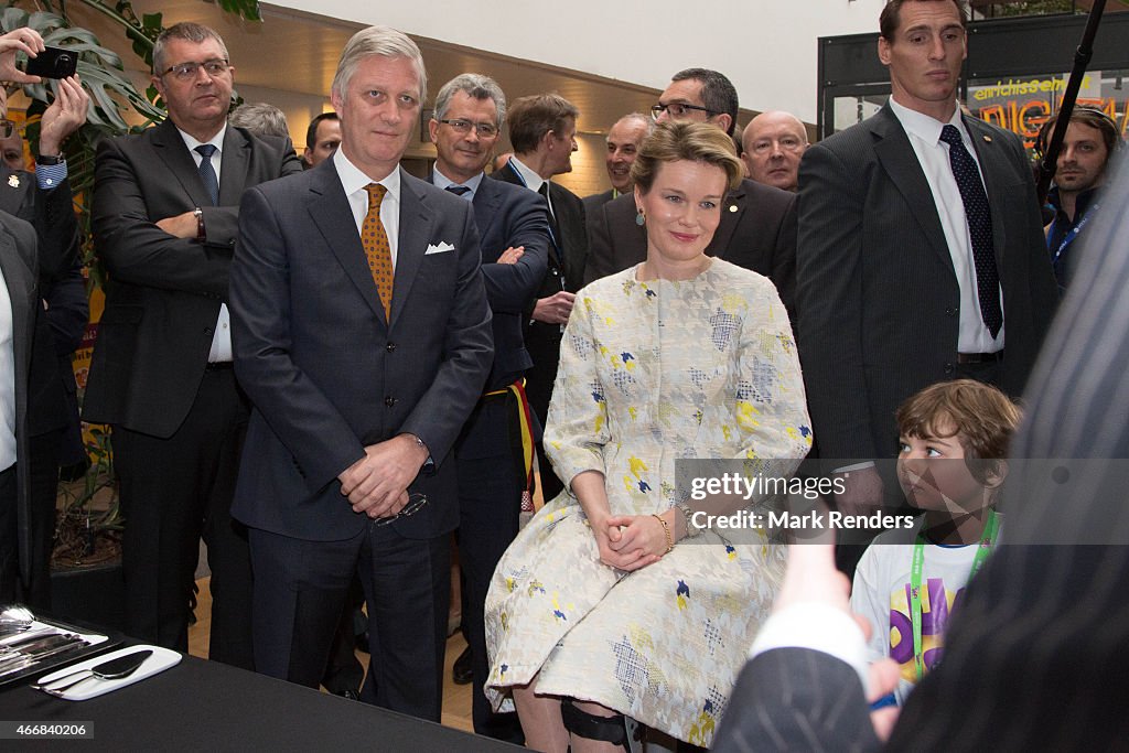 King Philippe Of Belgium and Queen Mathilde of Belgium Visit the RTBF In Brussels