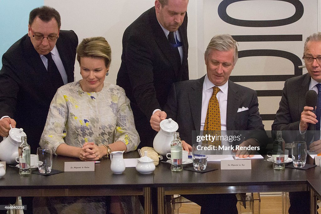 King Philippe Of Belgium and Queen Mathilde of Belgium Visit the RTBF In Brussels