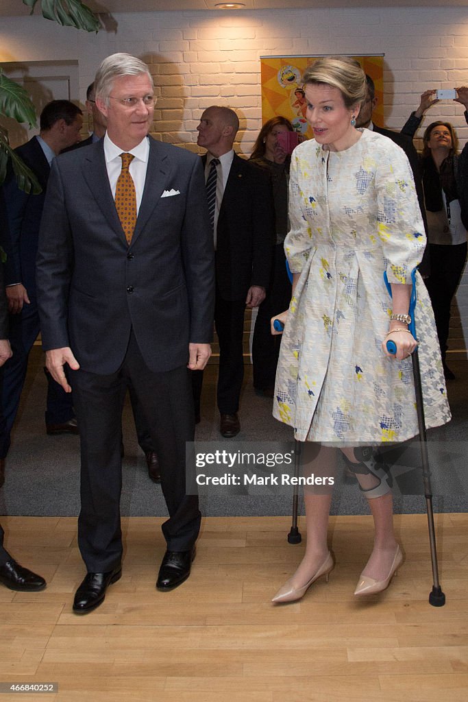 King Philippe Of Belgium and Queen Mathilde of Belgium Visit the RTBF In Brussels