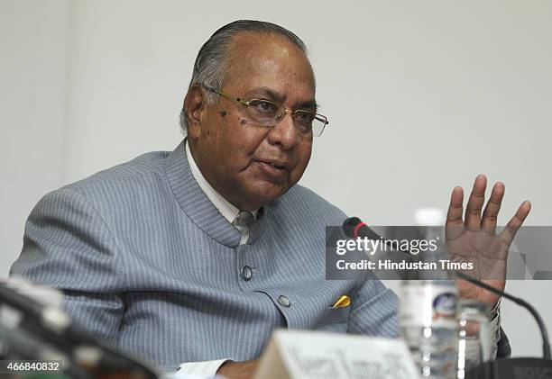 New Delhi, India- March 19, 201L Book Author and Former Jt. Director Shantonu Sen talking with people after release a Book CBI insider speaks: Birlas...