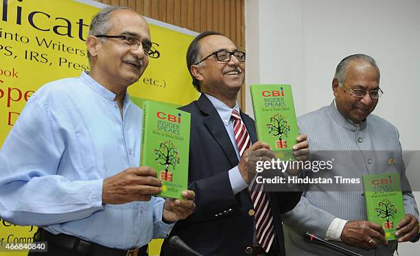 Advocate and anti-corruption crusader Prashant Bhushan with former Commissioner of Delhi Police Neeraj Kumar, and book author and former CBI joint...