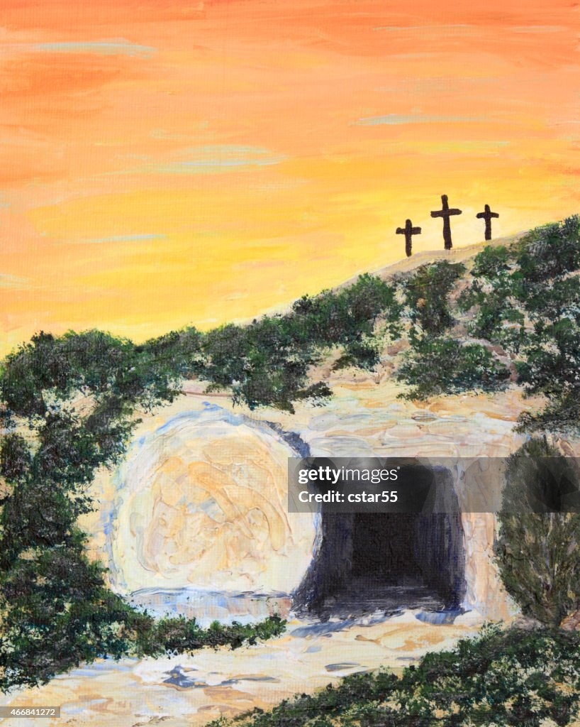 Holiday: Tumba de Pascua Sunrise y vacío pintura de arte
