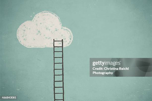 ilustraciones, imágenes clip art, dibujos animados e iconos de stock de illustration of a cloud and a ladder - la escalera del éxito