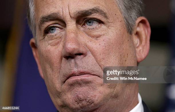 Speaker of the House John Boehner answers questions during his weekly press conference at the U.S. Capitol on March 19, 2015 in Washington, DC....