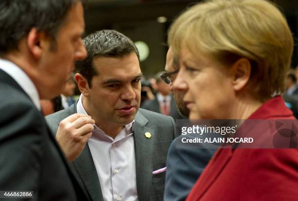 Italy's Prime minister Matteo Renzi, Greece's Prime minister Alexis Tsipras, European Parliament President Martin Schulz and Germany's Chancellor...