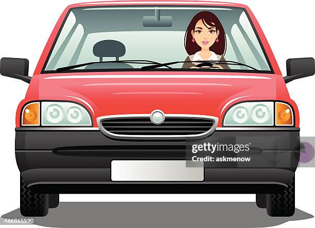 junge frau fahrer - braunes haar stock-grafiken, -clipart, -cartoons und -symbole