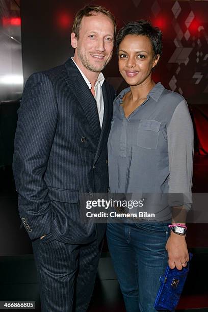 Wotan Wilke Moehring and Dennenesch Zoude attend the Audi City Berlin Opening on February 4, 2014 in Berlin, Germany.