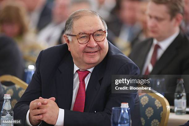 Alisher Usmanov, Russian billionaire and owner of USM Holdings Ltd., attends a meeting of the Russian Union of Industrialists and Entrepreneurs...