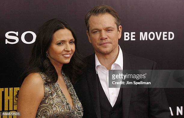 Luciana Damon and actor Matt Damon attend "The Monuments Men" premiere at Ziegfeld Theater on February 4, 2014 in New York City.