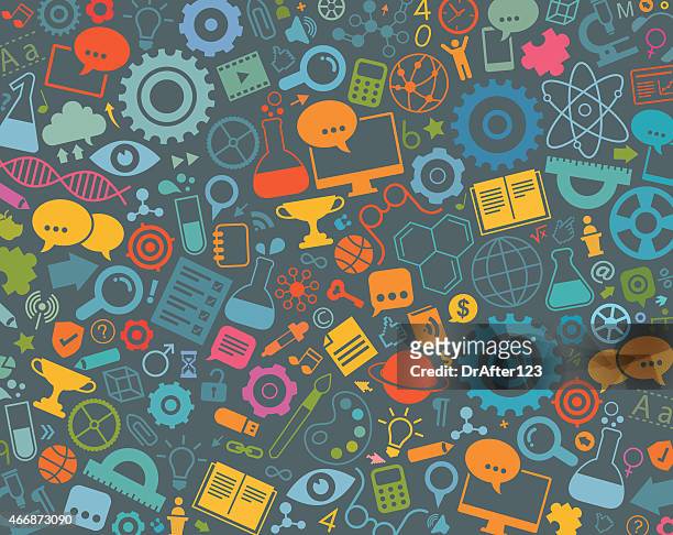 education icons on gray background pattern - learning objectives text stock illustrations