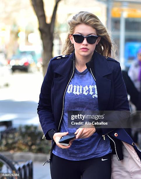 Gigi Hadid is seen in the West Village on March 19, 2015 in New York City.