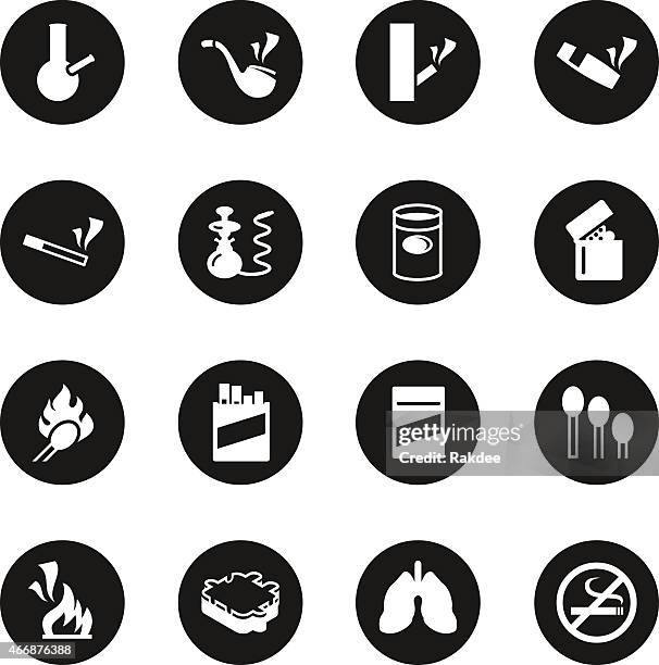 smoking icons - black circle series - tobacco crop stock illustrations