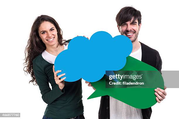 social media concept - holding speech bubble stock pictures, royalty-free photos & images