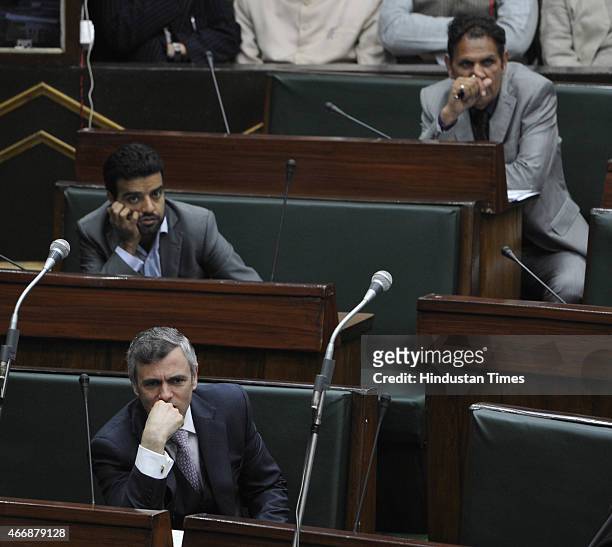 Jammu and Kashmir former chief minister and NC working president Omar Abdullah in the assembly during budget session on March 19, 2015 in Jammu,...