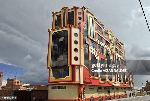 Picture of a building built in neo-Andean baroque architecture known as Cholet style in El Alto, Bolivia, taken on March 13, 2015. The constructions...