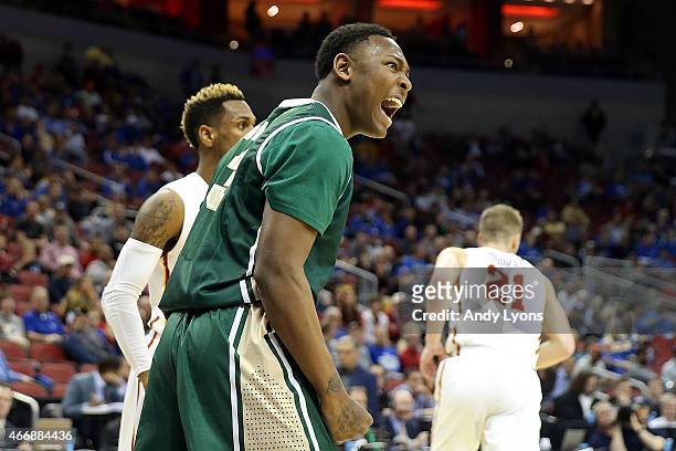 Chris Cokley of the UAB Blazers reacts against the Iowa State Cyclones during the second round of the 2015 NCAA Men's Basketball Tournamenat at the...