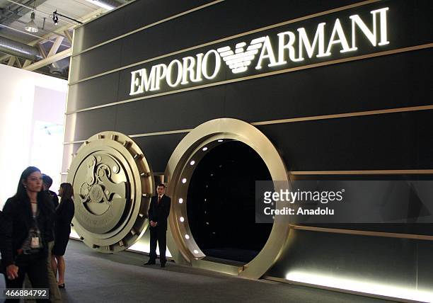 Emporio Armani's fair booth is seen during Baselworld 2015 watch and jewelry fair in Basel, Switzerland on March 19, 2015. The fair will be open till...
