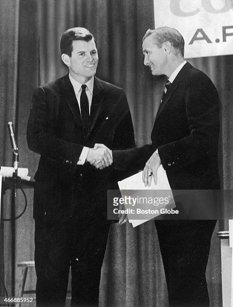 Edward Ted Kennedy and Edward J McCormack Campaign for Senate in their second debate at Holyoke.
