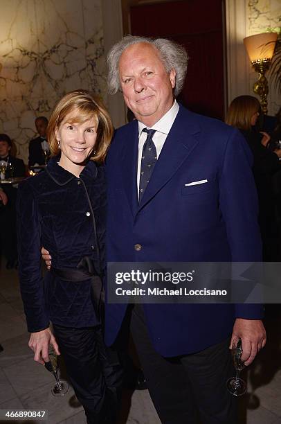 Editor of Vanity Fair Graydon Carter wife Anna Scott attend the after party following the "Monuments Men" premiere at The Metropolitain Club on...