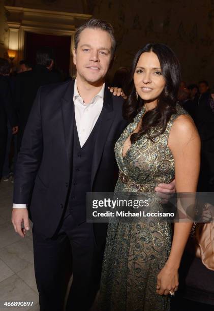 Actor Matt Damon and wife Luciana Damon attend the after party following the "Monuments Men" premiere at The Metropolitain Club on February 4, 2014...