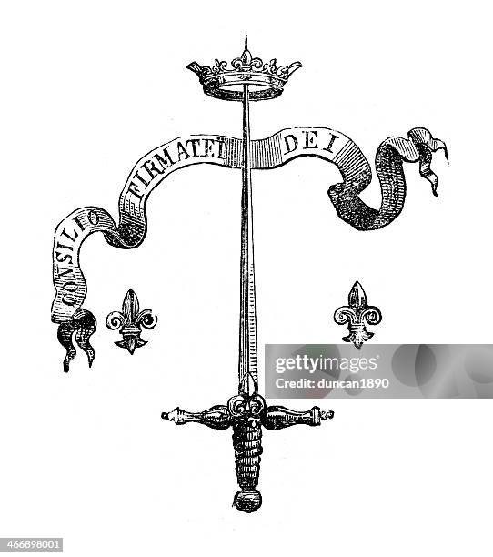 sword and crown motif - sword stock illustrations