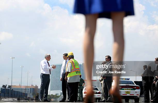 Juan Kuryla, Director Seaport, PortMiami, speaks with Treasury Secretary Jacob J. Lew during a tour of the sea port on March 19, 2015 in Miami,...