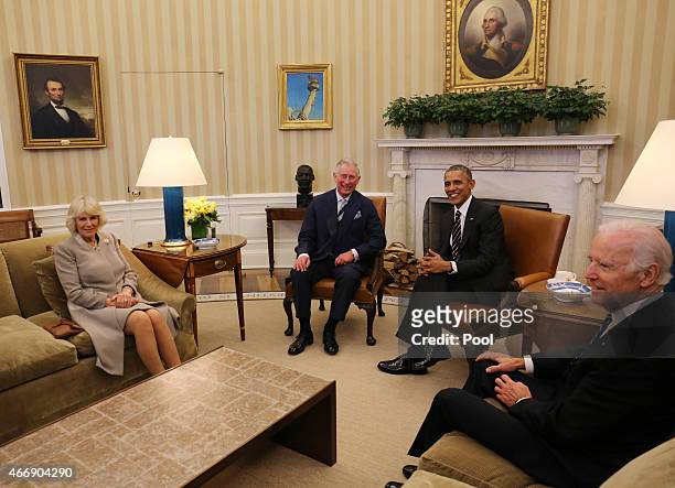 Prince Charles, Prince of Wales and Camilla, Duchess of Cornwall meet US President Barack Obama and U.S. Vice President Joe Biden in the Oval Office...