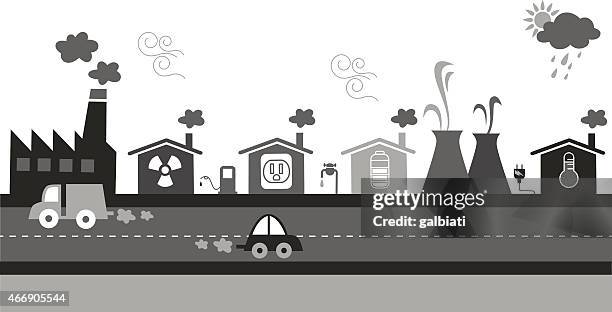 toxic neighborhood 2 - uranium processing plant stock illustrations