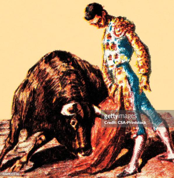 matador and bull - bull fighting stock illustrations