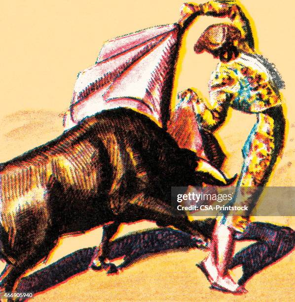 matador and bull - bullfighter stock illustrations