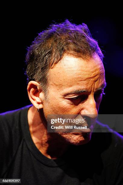 Bruce Springsteen speaks to media during a press conference at Perth Arena on February 5, 2014 in Perth, Australia. Bruce Springsteen and the E...