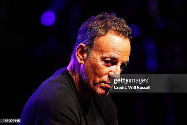 Bruce Springsteen speaks to media during a press conference at Perth Arena on February 5, 2014 in Perth, Australia. Bruce Springsteen and the E...