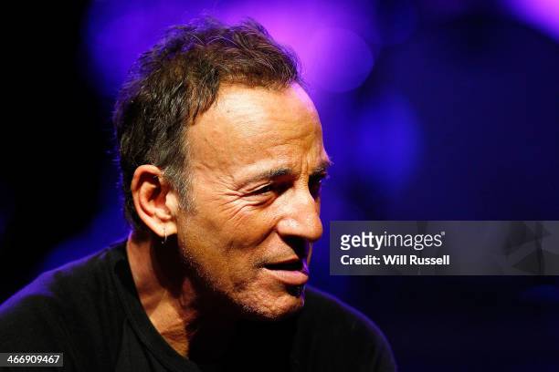 Bruce Springsteen speaks to media during a press conference at Perth Arena on February 5, 2014 in Perth, Australia. Bruce Springsteen and the E...