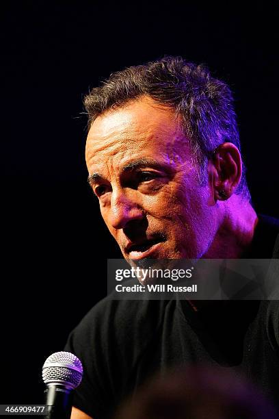 Bruce Springsteen speaks to media during a press conference at Perth Arena on February 5, 2014 in Perth, Australia. Bruce Springsteen and the E...