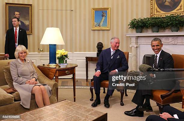 Prince Charles, Prince of Wales and Camilla, Duchess of Cornwall meet US President Barack Obama and U.S. Vice President Joe Biden in the Oval Office...