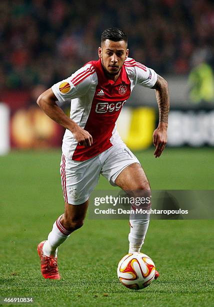 Ricardo Kishna of Ajax runs with the ball during the UEFA Europa League Round of 16, second leg match between AFC Ajax v FC Dnipro Dnipropetrovsk at...