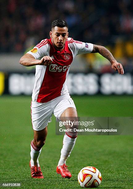 Ricardo Kishna of Ajax runs with the ball during the UEFA Europa League Round of 16, second leg match between AFC Ajax v FC Dnipro Dnipropetrovsk at...
