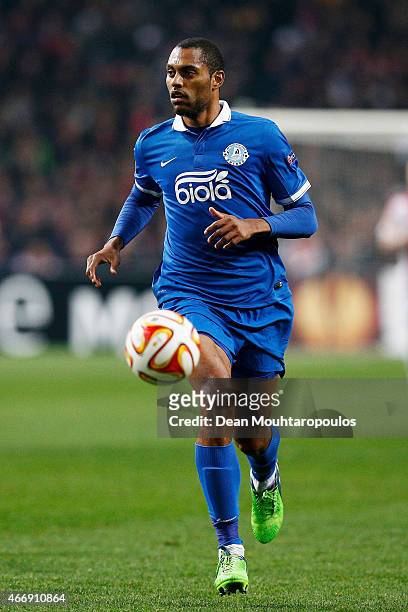 Douglas Bacelar of Dnipro runs with the ball during the UEFA Europa League Round of 16, second leg match between AFC Ajax v FC Dnipro Dnipropetrovsk...