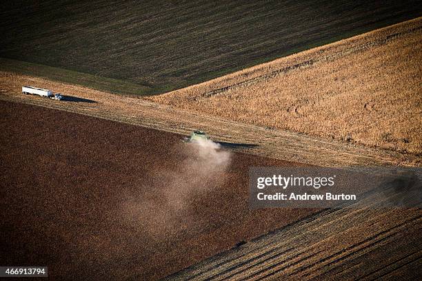 Farmer harvests crops near the land where the proposed Keystone XL pipeline would pass on October 13, 2014 near Presho, South Dakota.