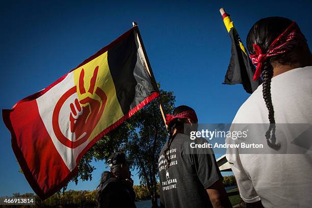 Chris Firethunder , a member of the Oglala Lakota Native American tribe, participates in a protest against the proposed Keystone XL pipeline on...