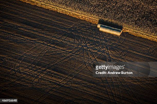 Tire tracks in a harvested field are seen near where the proposed Keystone XL pipeline would pass on October 13, 2014 southeast of Winner, South...
