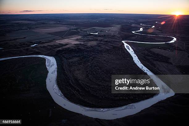 The White River weaves through the landscape near where the proposed Keystone XL pipeline would pass on October 13, 2014 south of Presho, South...