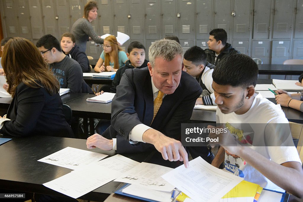 Mayor de Blasio Bill Visits Richmond Hill High School - March 19, 2015 - Queens, New York