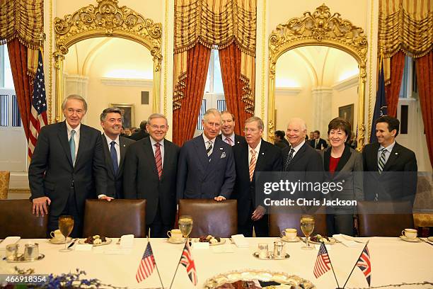 Prince Charles, Prince of Wales poses with Sentaors Ed Markey, Cory Gardner, Bob Menendez, Tom Udall, John Isakson, Ben Cordin, Susan Collins and...